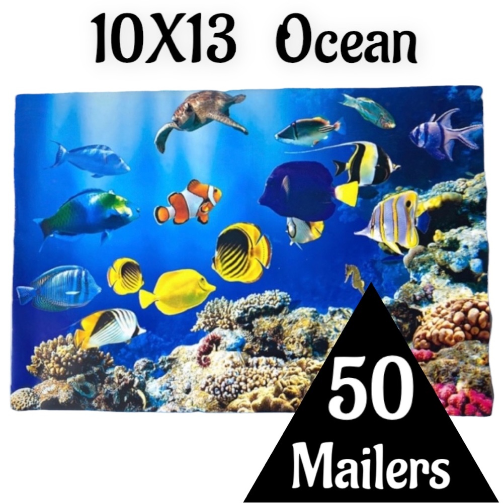 50 10X13 Poly Mailers Ocean Coral Reef With Fish, Turtle, Seahorse PRICE IS FIRM - Picture 3 of 8